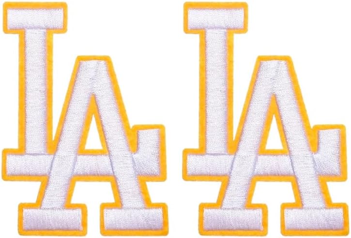 Iron on Patches Sports Teams Letter - Pack of 2 - Decorative for Clothing & Accessories, Ideal for Shirts, Jackets, Hats, Jeans, Shoes, Bags - Durable, Easy Apply (LA Gold - 2.5" x 3.5")